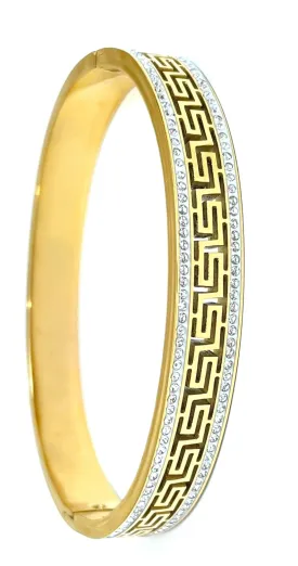 18kt PierreLorren Greek Key Design Bracelet Elite Cocktail Greek Meander Bracelet Jewellery Yellow 18k Gold Vermeil HANDMADE 136 Austrian Crystal Diamond Gemstones bracelet Gold Bangle gift for woman