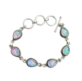 Aurora Opal Stone Bracelet, Silver overlay Pear Shape 7x10 MM Natural Gemstones Bracelet, Handmade Link Bracelet Jewelry Women's Day Gift For Mom Wife Sister Her (Aurora Opal)