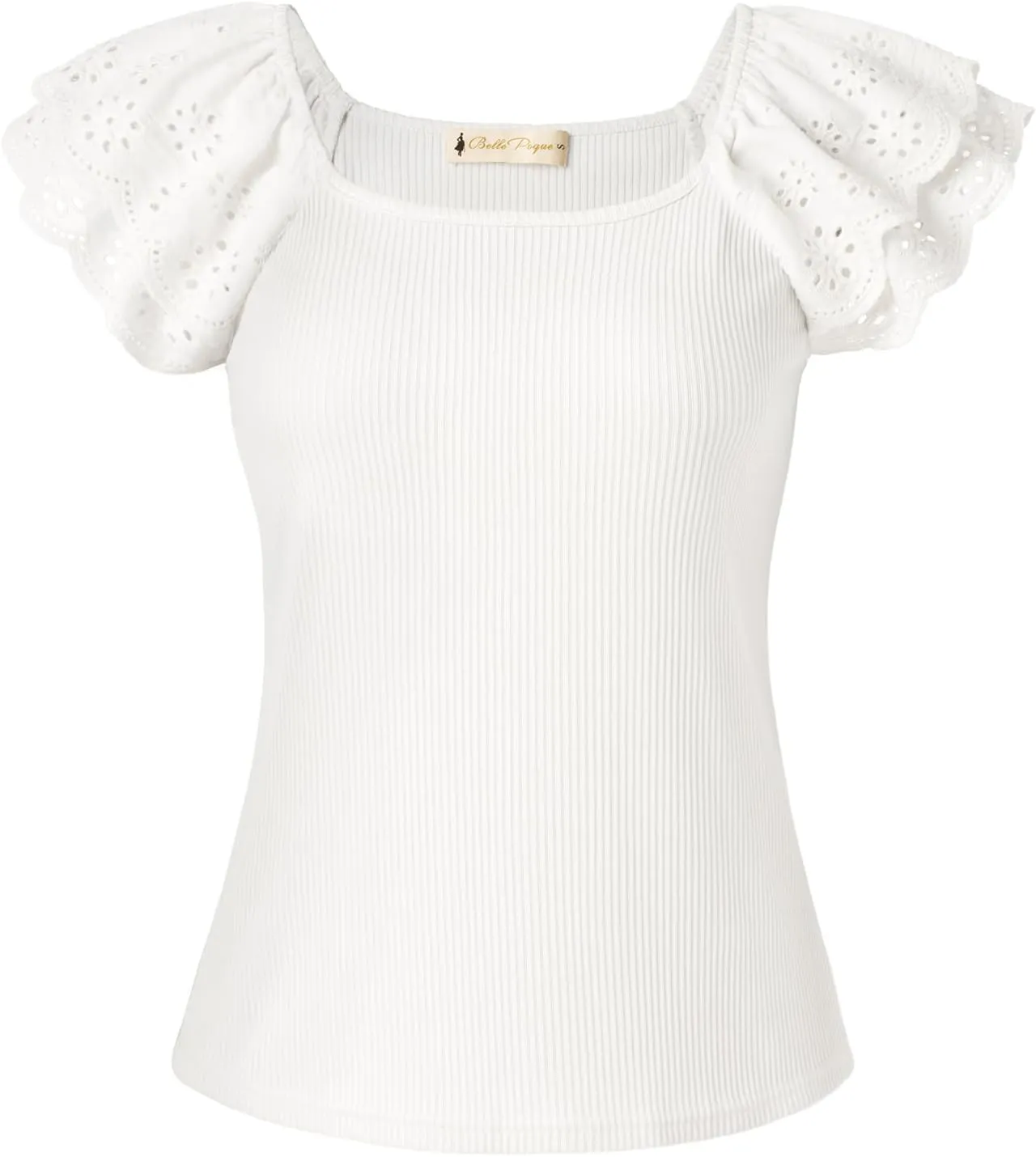 Belle Poque Women's Ruffle Sleeve Summer Tops Scoop Neck Ribbed Blouse Casual Shirt for Party Concert Going Out