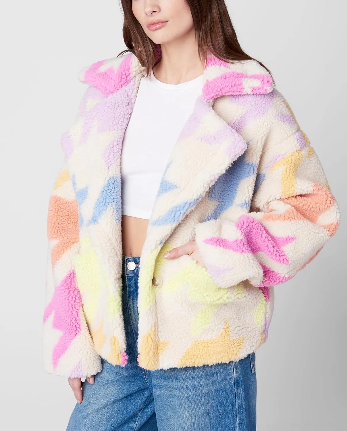 [BLANKNYC] Womens Houndstooth Sherpa Coat