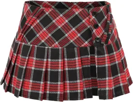 C-ZOFEK Mini Plaid Slit Skirt Women's US Size Pleated Skirt Schoolgirl Uniform, Multicolour