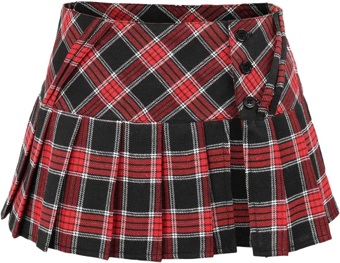 C-ZOFEK Mini Plaid Slit Skirt Women's US Size Pleated Skirt Schoolgirl Uniform, Multicolour