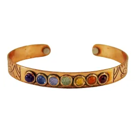 Copper 7 Chakra Crystal Bracelet Adjustable Magnetic Cuff Reiki Healing Gemstone