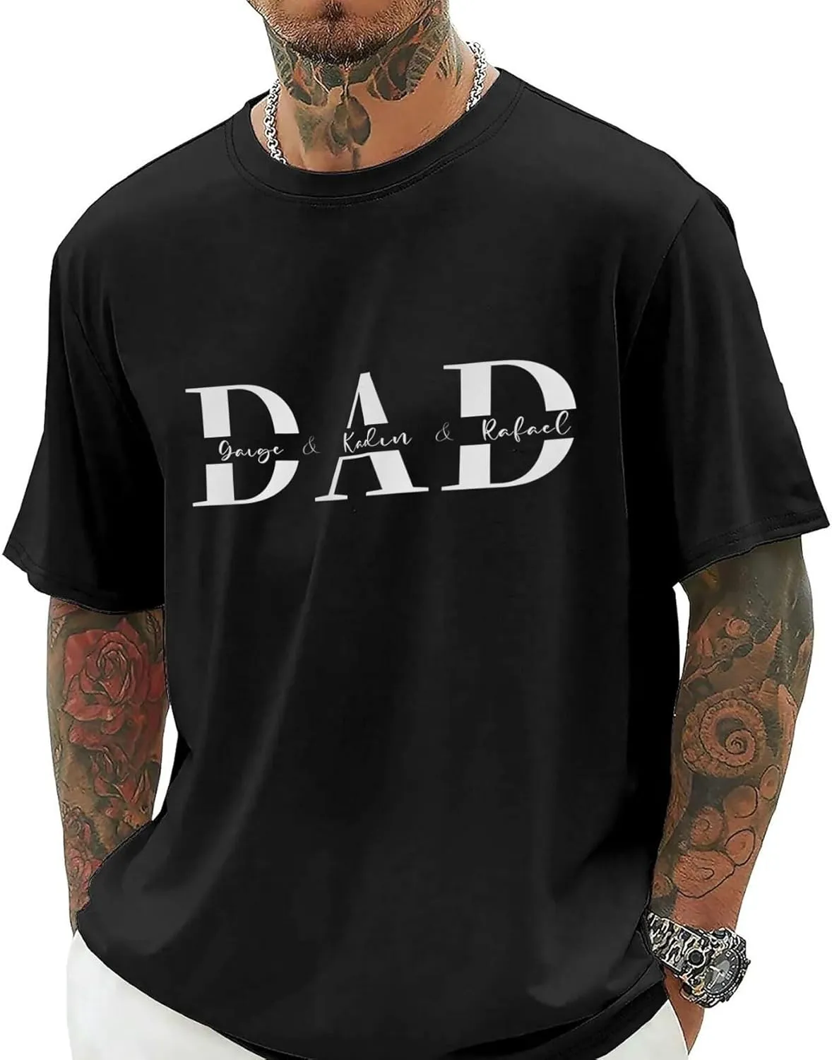 Custom Dad Shirts for Men, Personalized Dad T-Shirt with Kids Name, Customized Father's Day Birthday Gifts, Made in USA