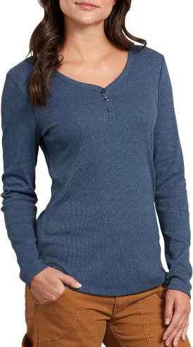 Dickies Women's Long-Sleeve 3-Button Henley Shirt, Dark Denim, 3 Plus Size
