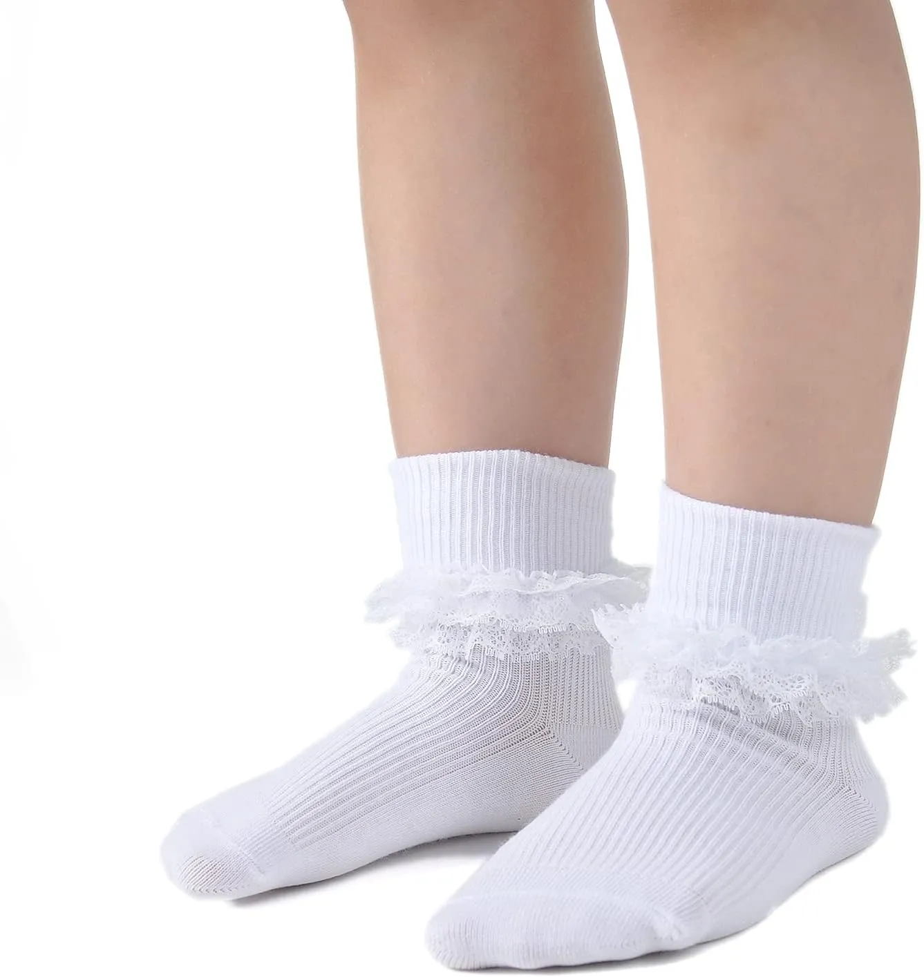 EPEIUS Baby-Girls Eyelet Turn Cuff Ruffle Lace Socks Triple Lace Dressy Socks Newborn/Infants/Toddlers 3/5 Pairs