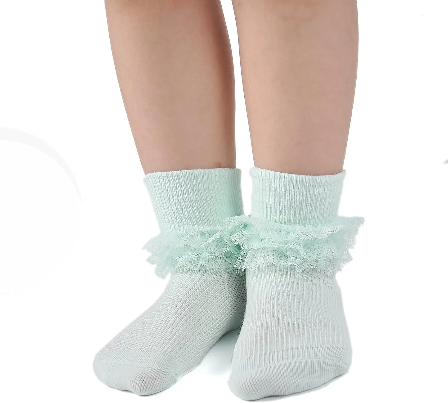 EPEIUS Baby-Girls Eyelet Turn Cuff Ruffle Lace Socks Triple Lace Dressy Socks Newborn/Infants/Toddlers 3/5 Pairs