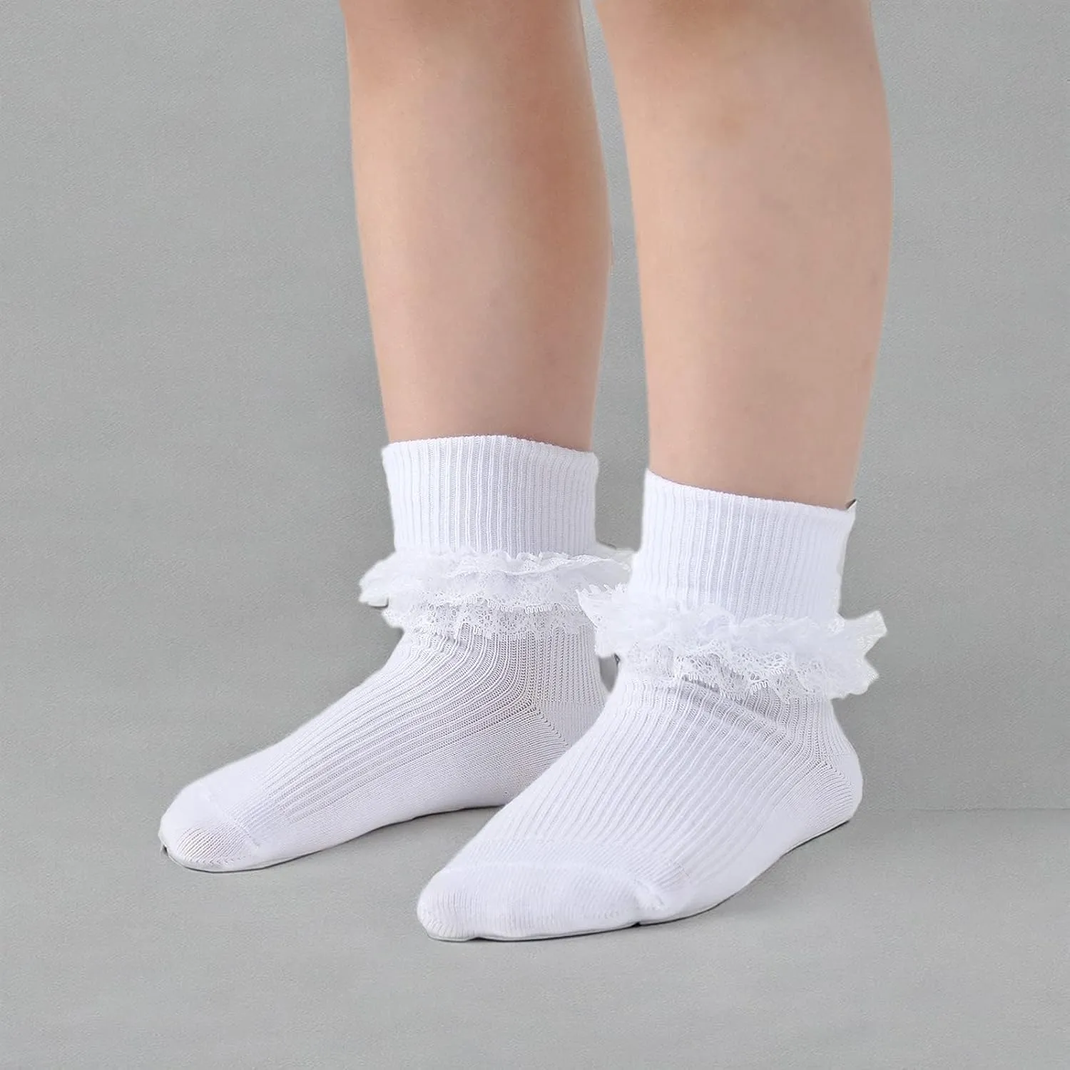 EPEIUS Baby-Girls Eyelet Turn Cuff Ruffle Lace Socks Triple Lace Dressy Socks Newborn/Infants/Toddlers 3/5 Pairs