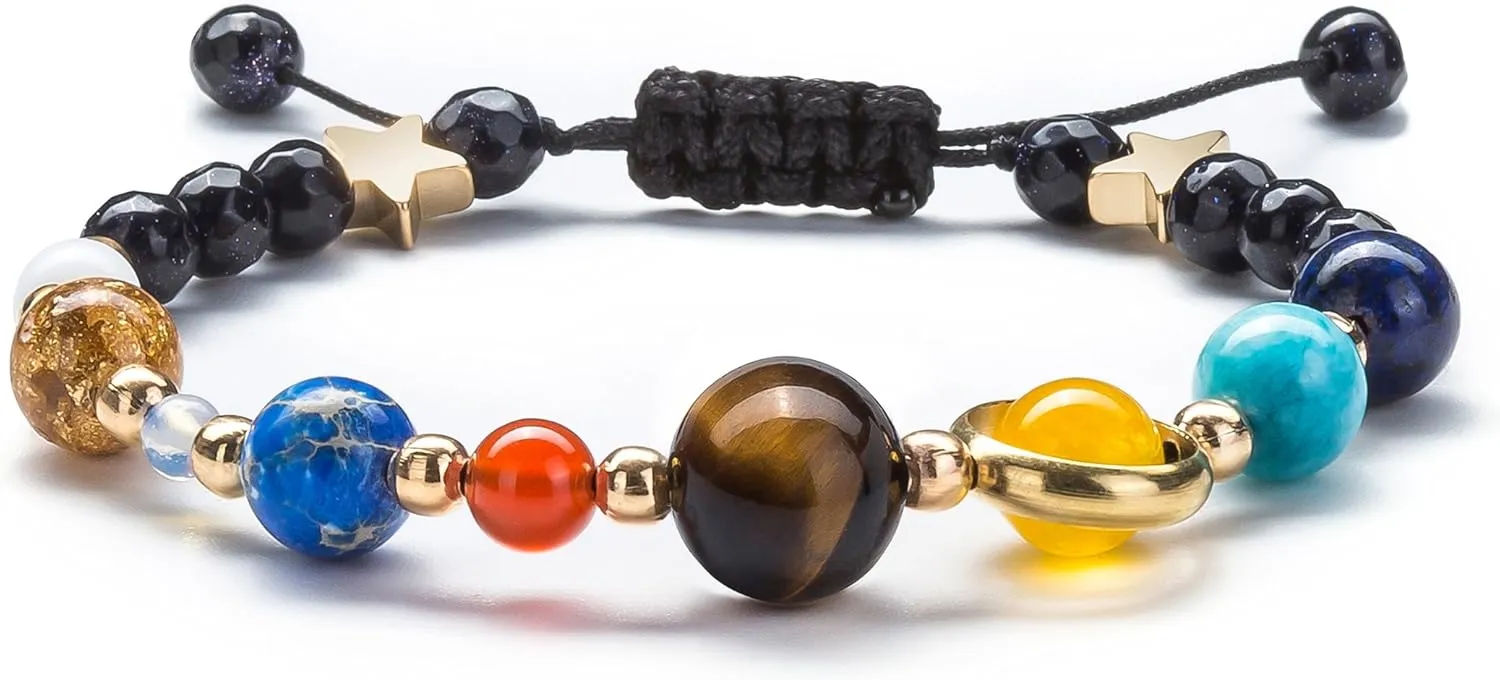 Fesciory Women Solar System Bracelet Universe Galaxy The Eight Planets Guardian Star Natural Stone Beads Bracelet Bangle Gifts