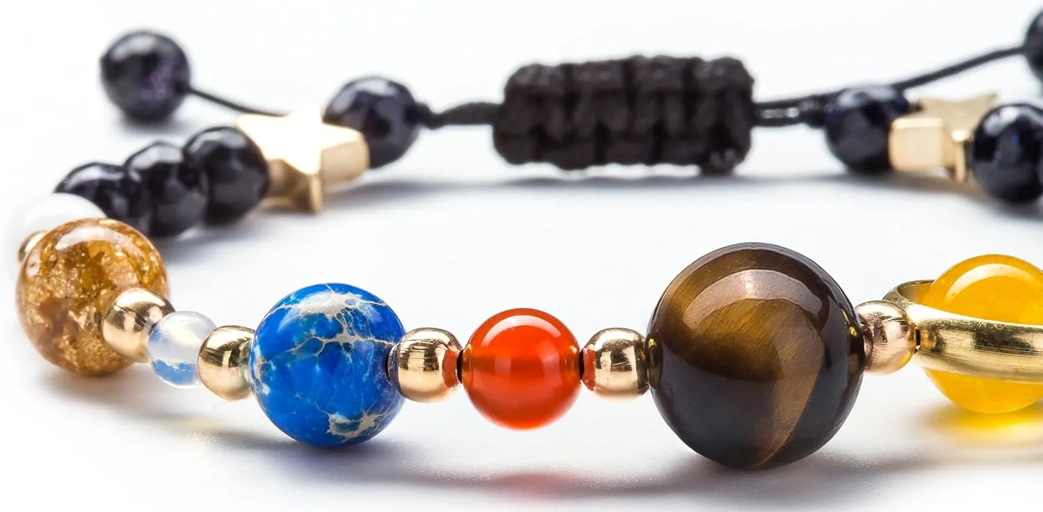 Fesciory Women Solar System Bracelet Universe Galaxy The Eight Planets Guardian Star Natural Stone Beads Bracelet Bangle Gifts