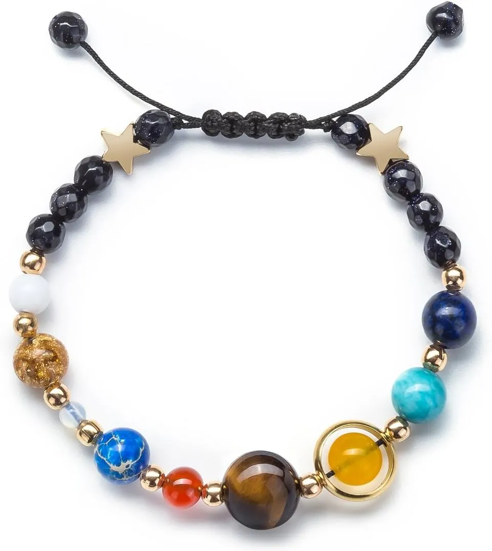 Fesciory Women Solar System Bracelet Universe Galaxy The Eight Planets Guardian Star Natural Stone Beads Bracelet Bangle Gifts
