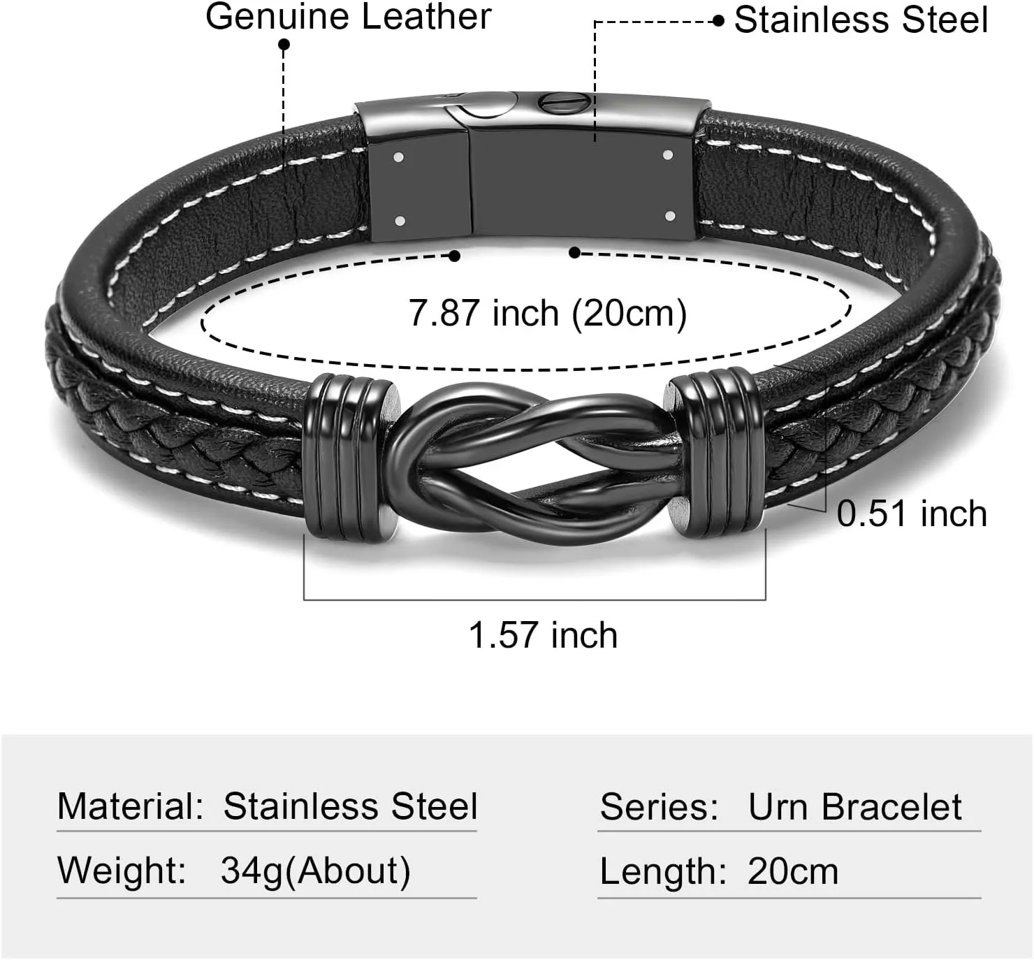 Imrsanl Cremation Jewelry Urn Bracelet for Ashes Men's Braided Genuine Leather Cremation Urn Bracelet for Human - Ashes Cuff Urn Bangle for Men Women