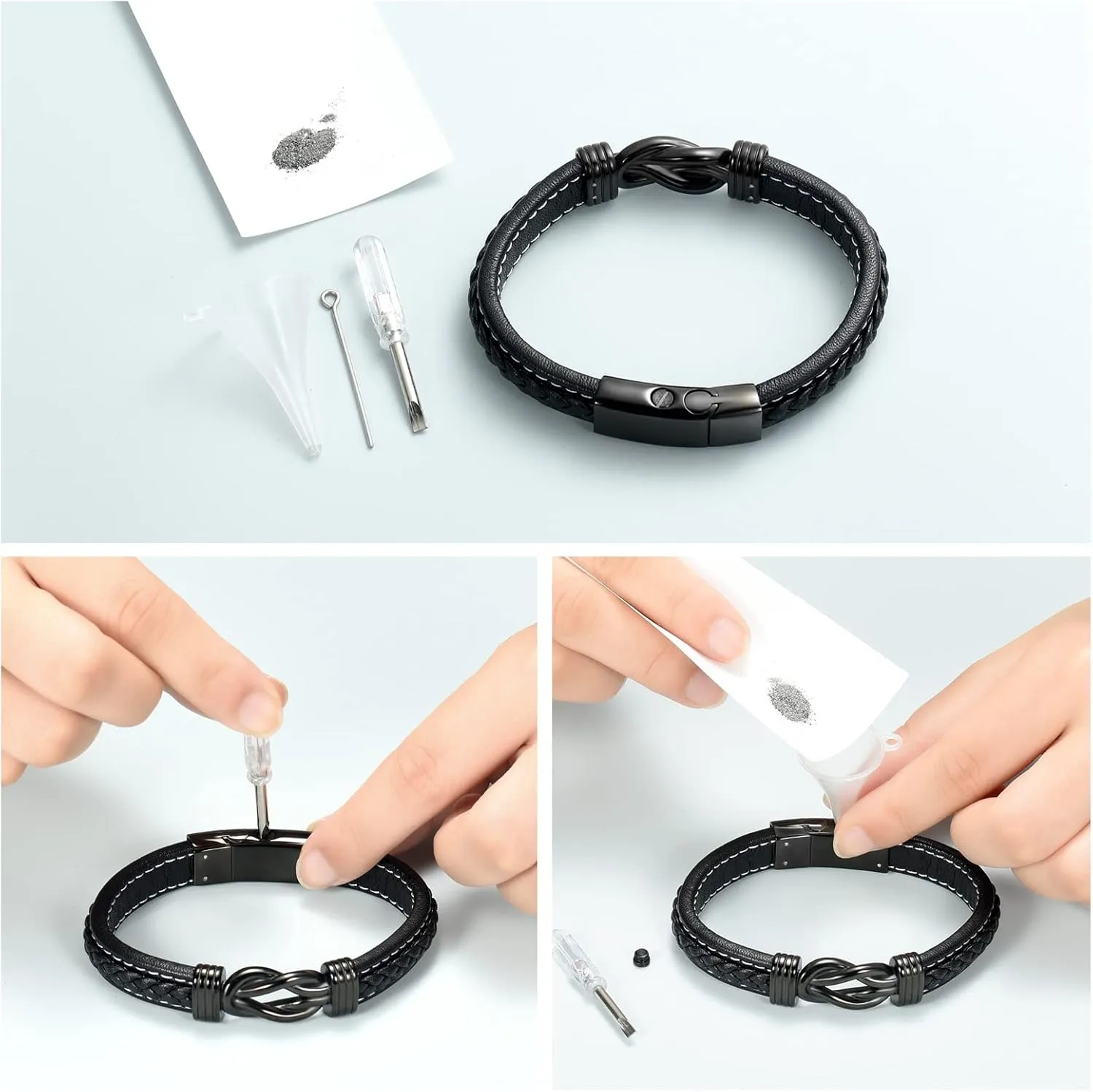 Imrsanl Cremation Jewelry Urn Bracelet for Ashes Men's Braided Genuine Leather Cremation Urn Bracelet for Human - Ashes Cuff Urn Bangle for Men Women