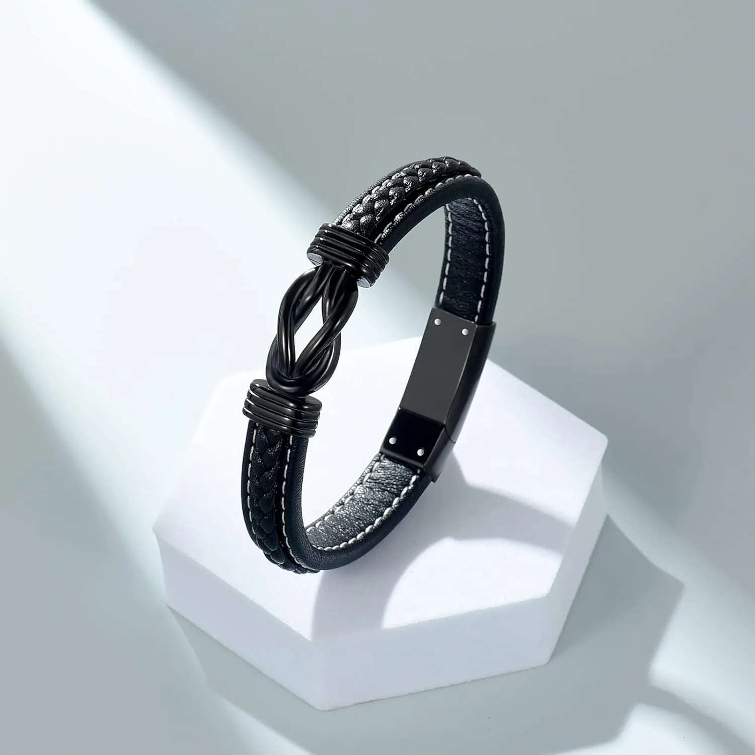 Imrsanl Cremation Jewelry Urn Bracelet for Ashes Men's Braided Genuine Leather Cremation Urn Bracelet for Human - Ashes Cuff Urn Bangle for Men Women