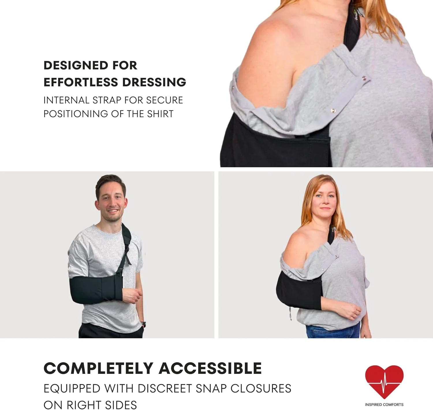 Inspired Comforts Unisex Right Shoulder & Side Access Post Surgery & Rehab Snap Shirt