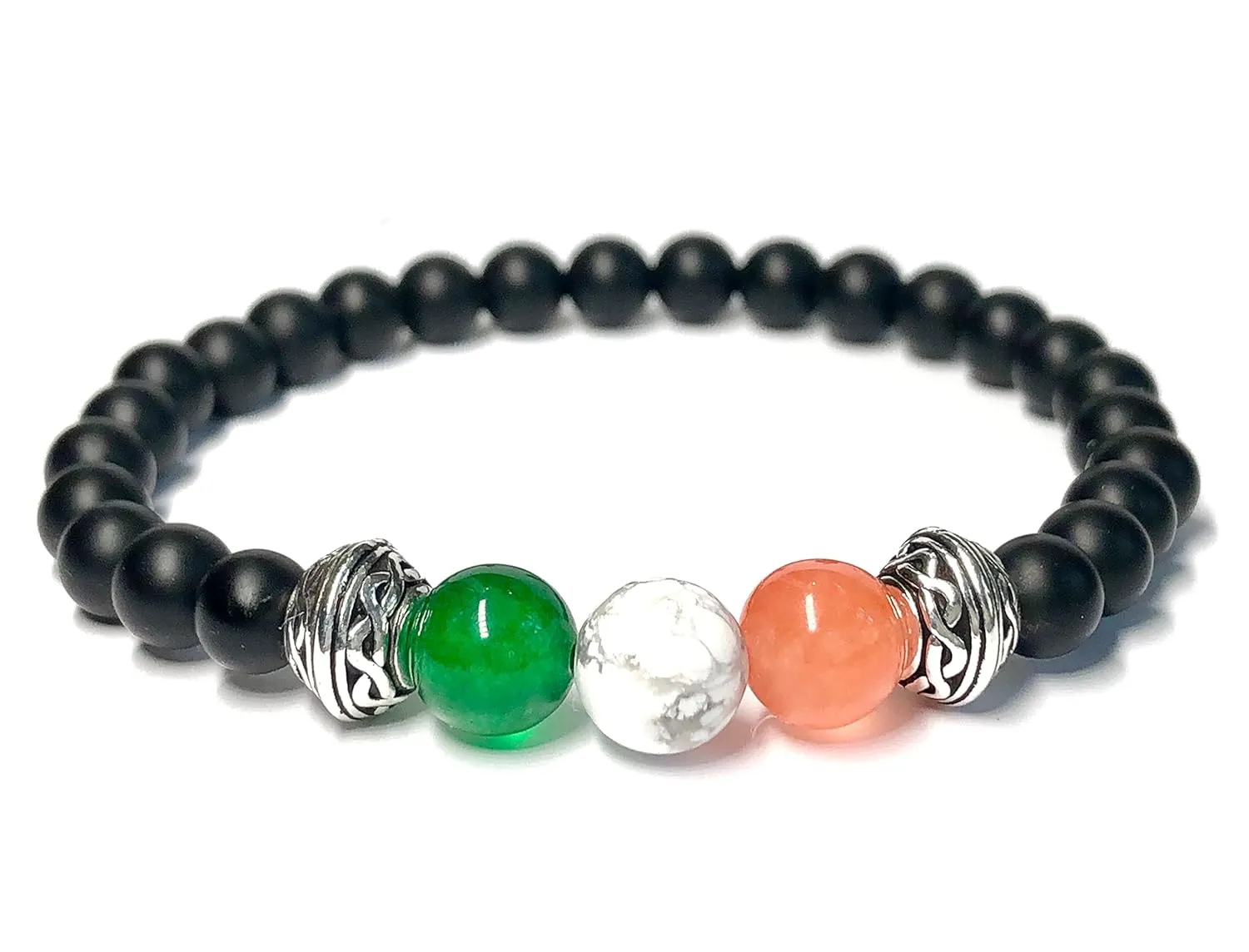 Irish Flag Bracelet - 6mm or 8mm Gemstone Beads - Optional Coordinating Celtic Knot Bracelet - Onyx Jade Hematite Bracelet Set - Custom Sized