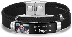 kaululu Personalized Photo Bracelet Custom Picture Text Father's Day Braided Bangle Gifts from Daughter Son Wife for Men Dad Husband