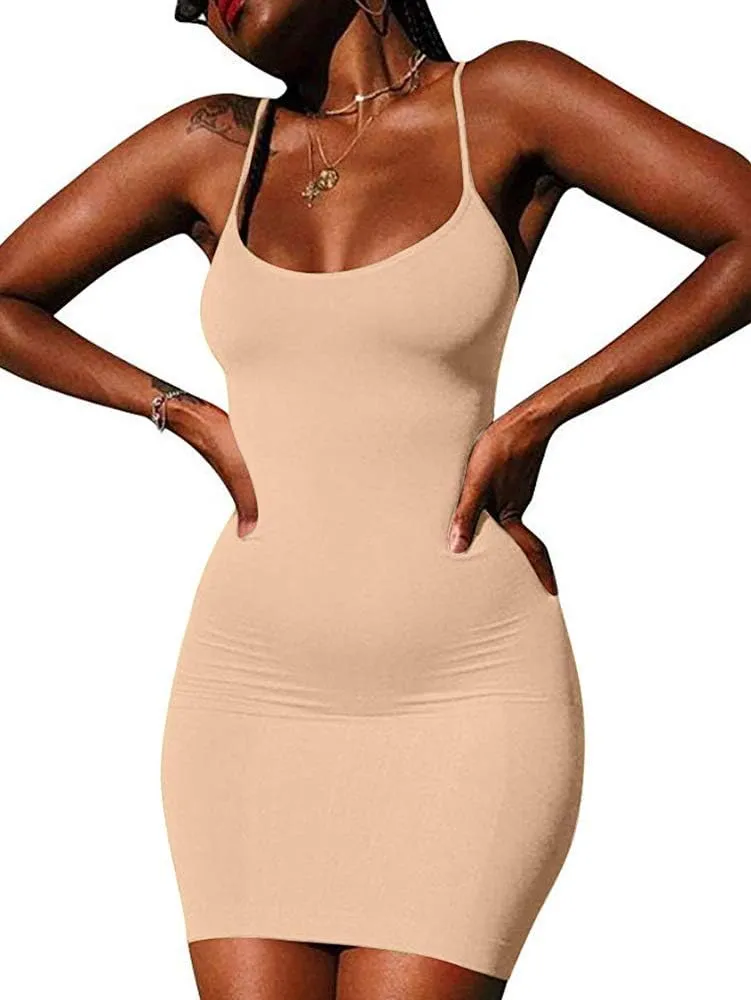 LCNBA Sexy Spaghetti Strap Tank Dress Basic Backless Bodycon Club Party Mini Dress