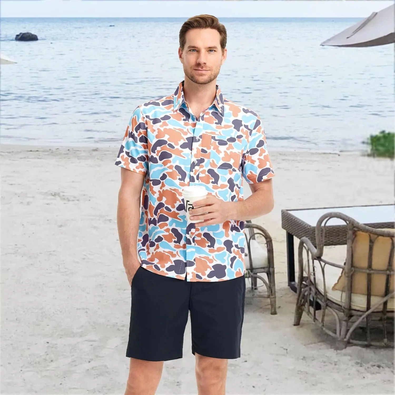 M MAELREG Mens Hawaiian Shirts Short Sleeve Button Down Tropical Beach Floral Solid Print Summer Vacation Mens Casual Shirts