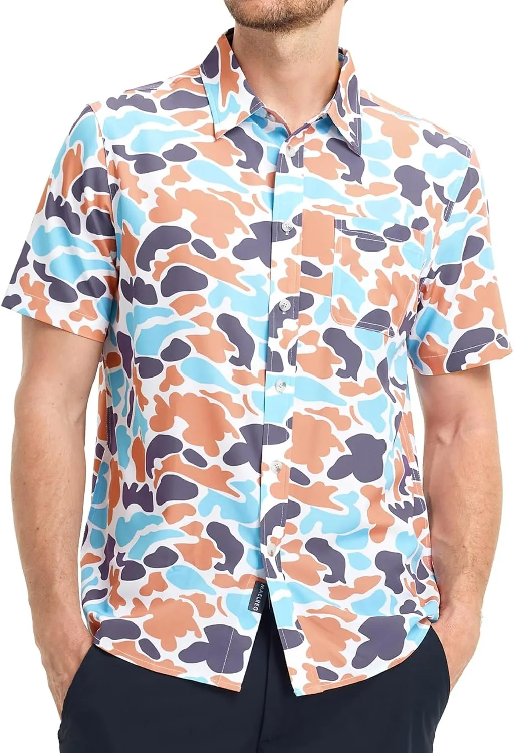 M MAELREG Mens Hawaiian Shirts Short Sleeve Button Down Tropical Beach Floral Solid Print Summer Vacation Mens Casual Shirts