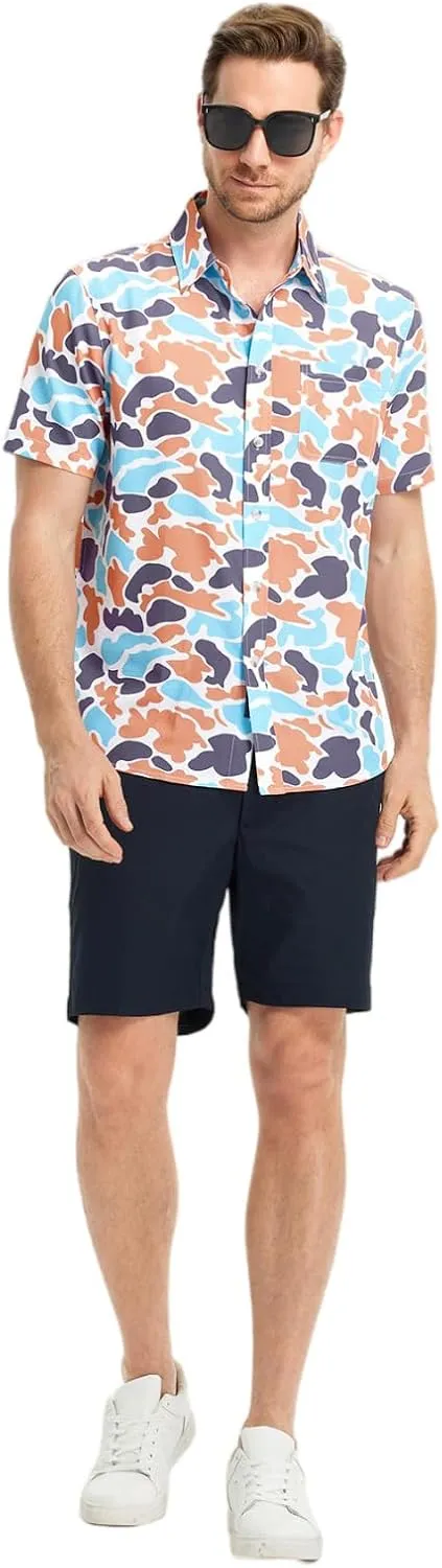 M MAELREG Mens Hawaiian Shirts Short Sleeve Button Down Tropical Beach Floral Solid Print Summer Vacation Mens Casual Shirts