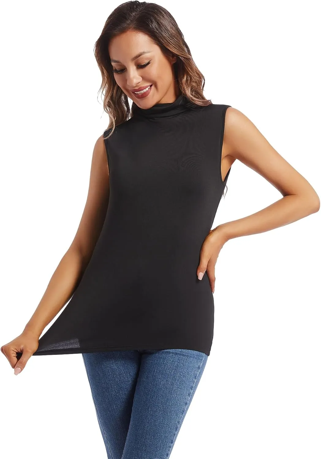 MANCYFIT Thermal Tank Top for Women Cold Weather Sleeveless Thermal Underwear Fleece Lined Shirt Turtleneck Warm Camisoles
