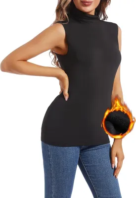 MANCYFIT Thermal Tank Top for Women Cold Weather Sleeveless Thermal Underwear Fleece Lined Shirt Turtleneck Warm Camisoles