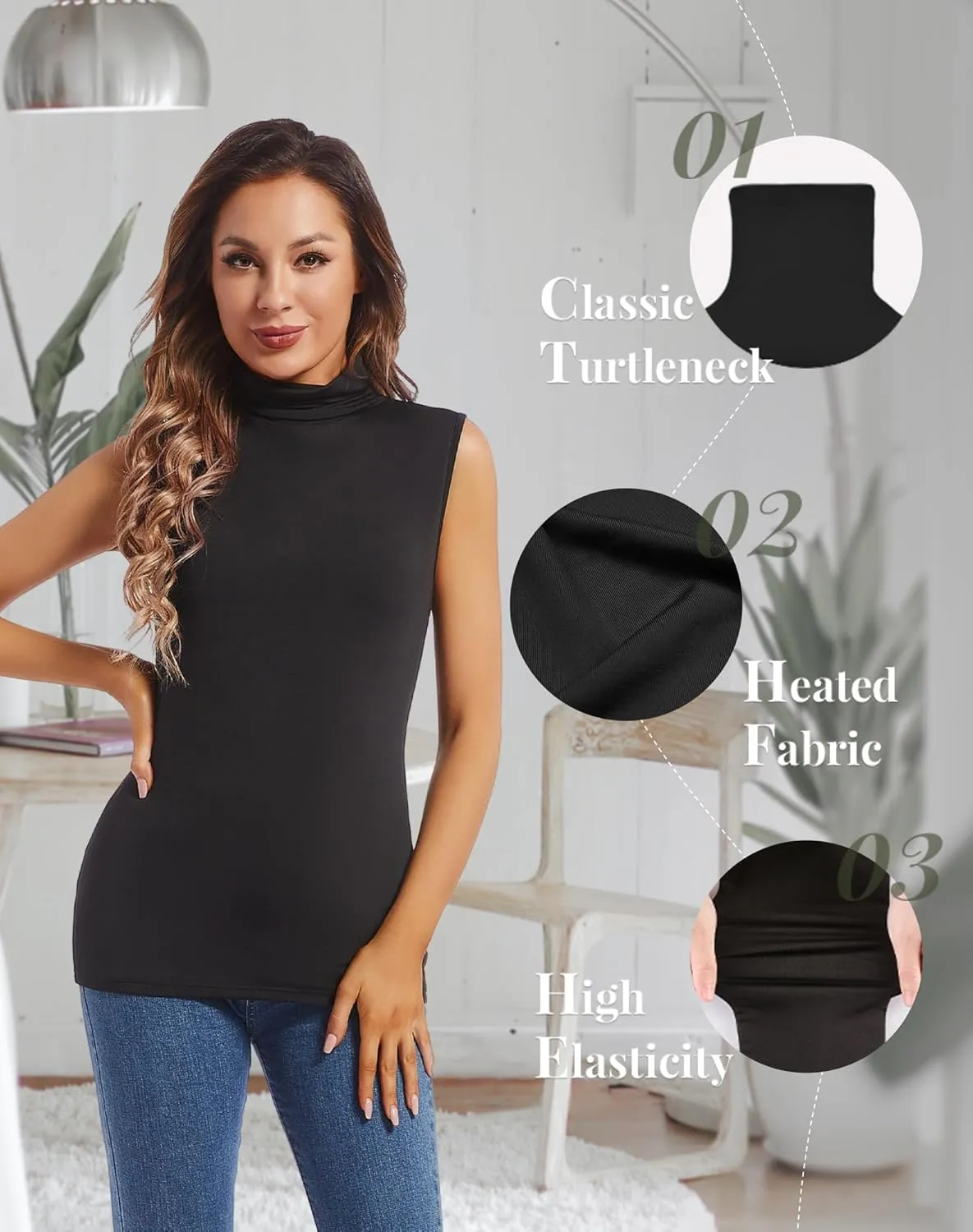 MANCYFIT Thermal Tank Top for Women Cold Weather Sleeveless Thermal Underwear Fleece Lined Shirt Turtleneck Warm Camisoles