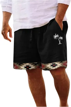 Muscularfit Men's Summer Casual Cotton Linen Shorts with Drawstring Elastic Waist, Beach Shorts with Pockets, Outdoor Fashion
