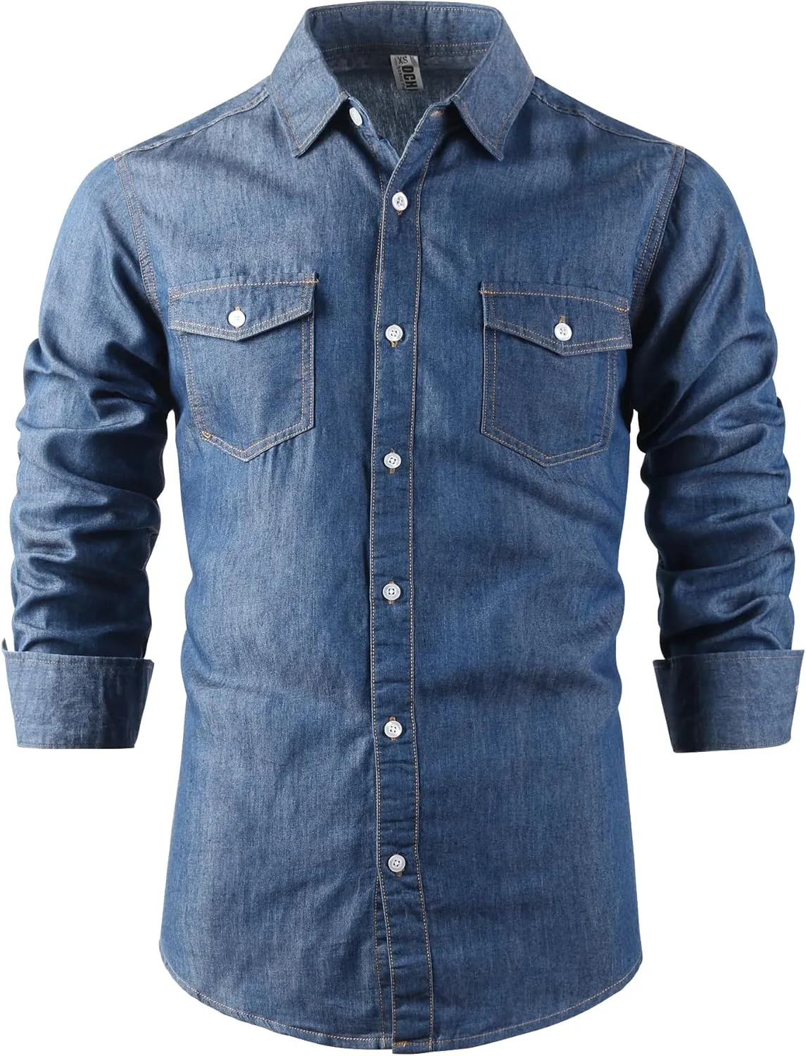 OCHENTA Men's Denim Button Down Shirts Casual Chambray Long Sleeve Lightweight Tops