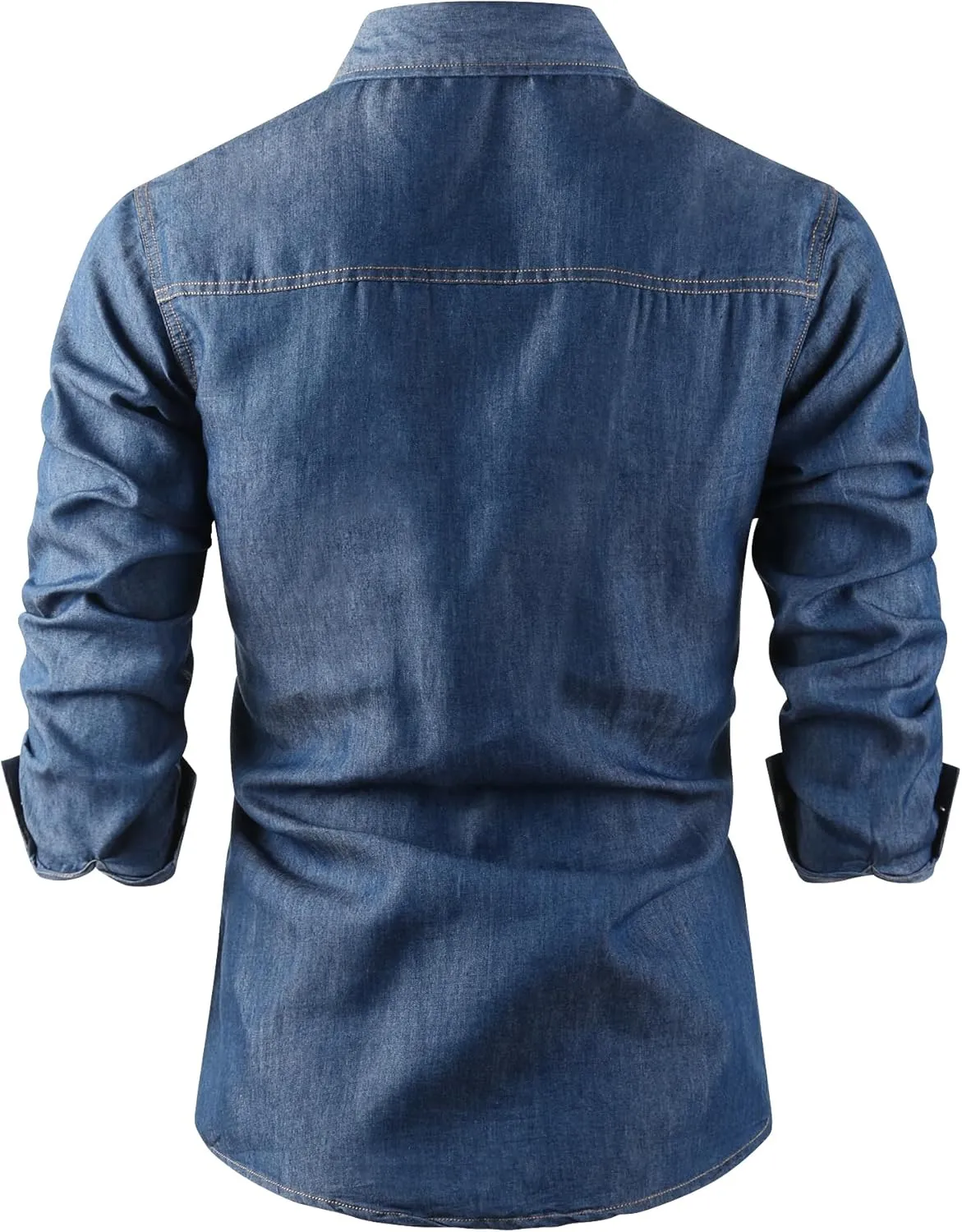 OCHENTA Men's Denim Button Down Shirts Casual Chambray Long Sleeve Lightweight Tops