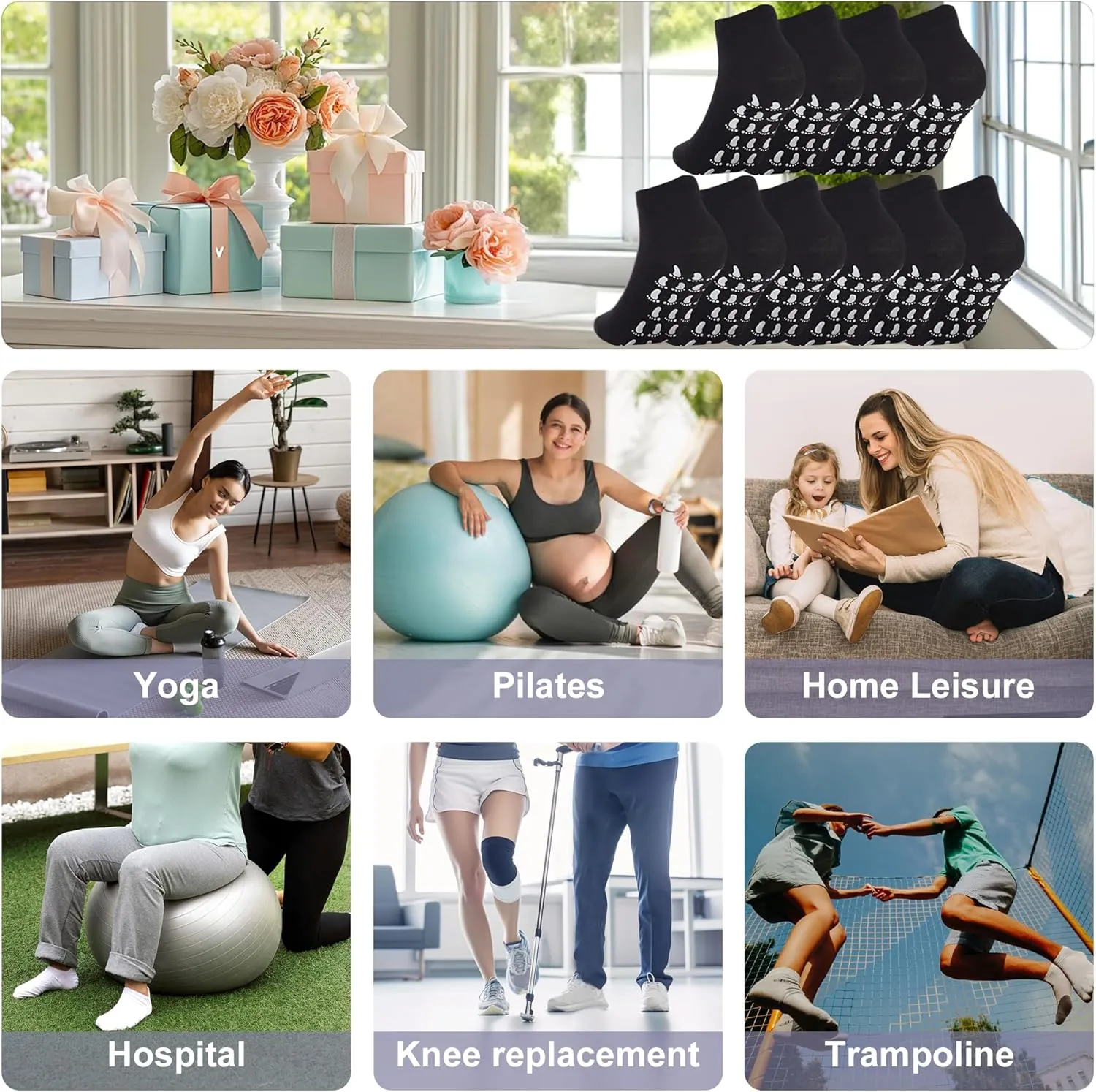Pilates Grip Socks for Women Cute Non Slip Grippy Socks Woman for Yoga Barre Dance Hospital