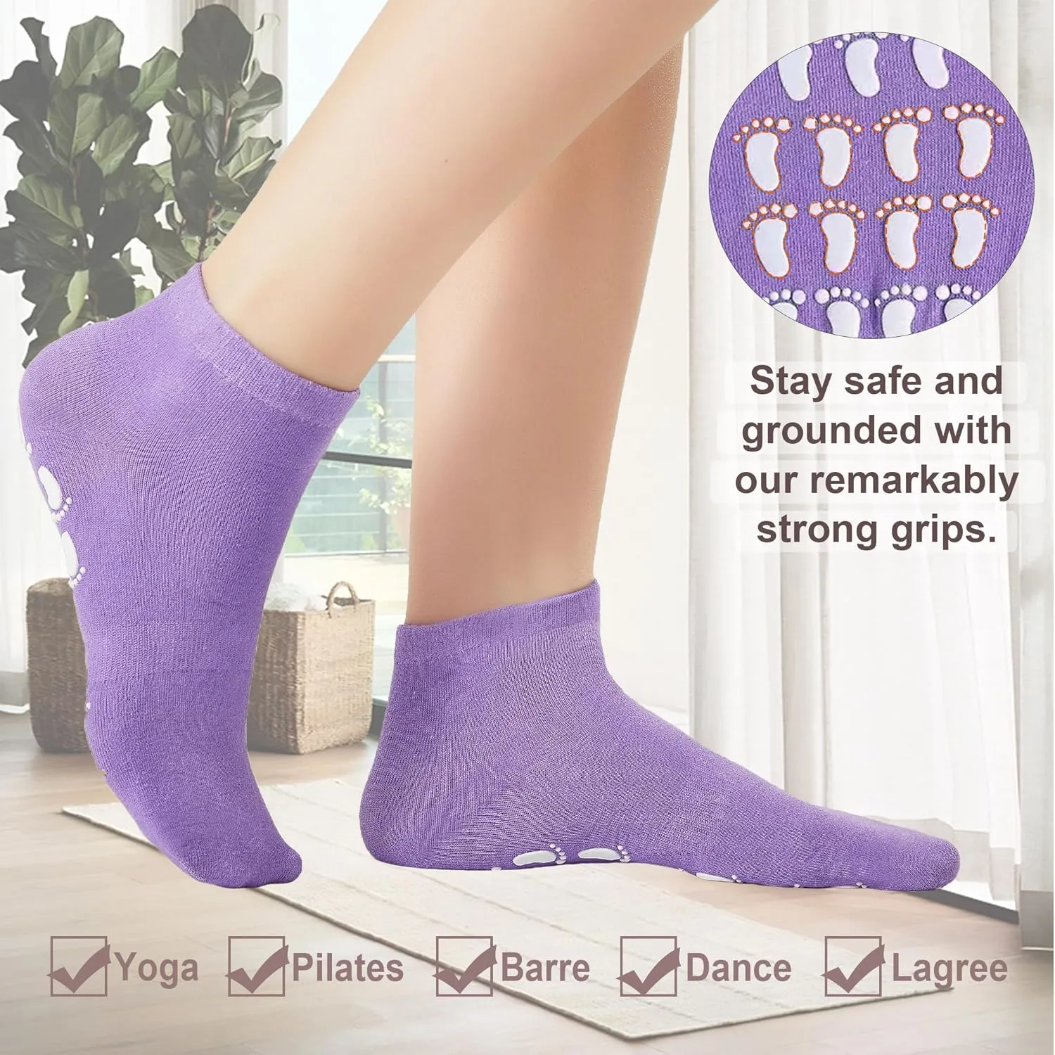 Pilates Grip Socks for Women Cute Non Slip Grippy Socks Woman for Yoga Barre Dance Hospital