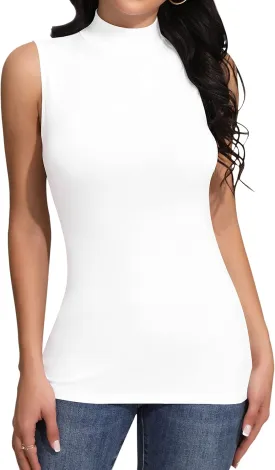 SHEIUGU Womens Long Sleeve Sleeveless Mock Turtle Neck Tops Basic Stretchy Fitted Underwear Layer Tee Shirts