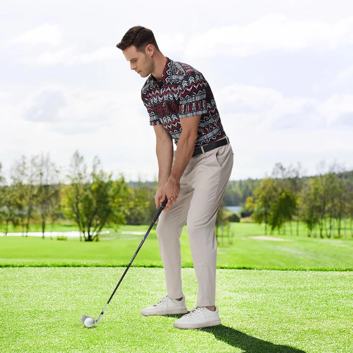 TIHEEN Mens Performance Moisture Wicking Golf Polo Shirt,Mens Business Casual Printed Short Sleeve Polo Shirts