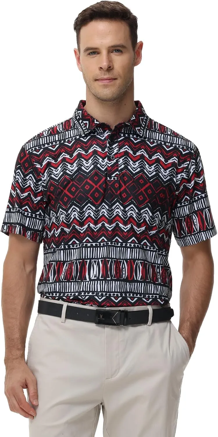 TIHEEN Mens Performance Moisture Wicking Golf Polo Shirt,Mens Business Casual Printed Short Sleeve Polo Shirts