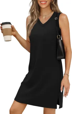 V-Neck Summer Casual Beach Dress for Women 2025 Vacation Women's Sleeveless Sundress with Split