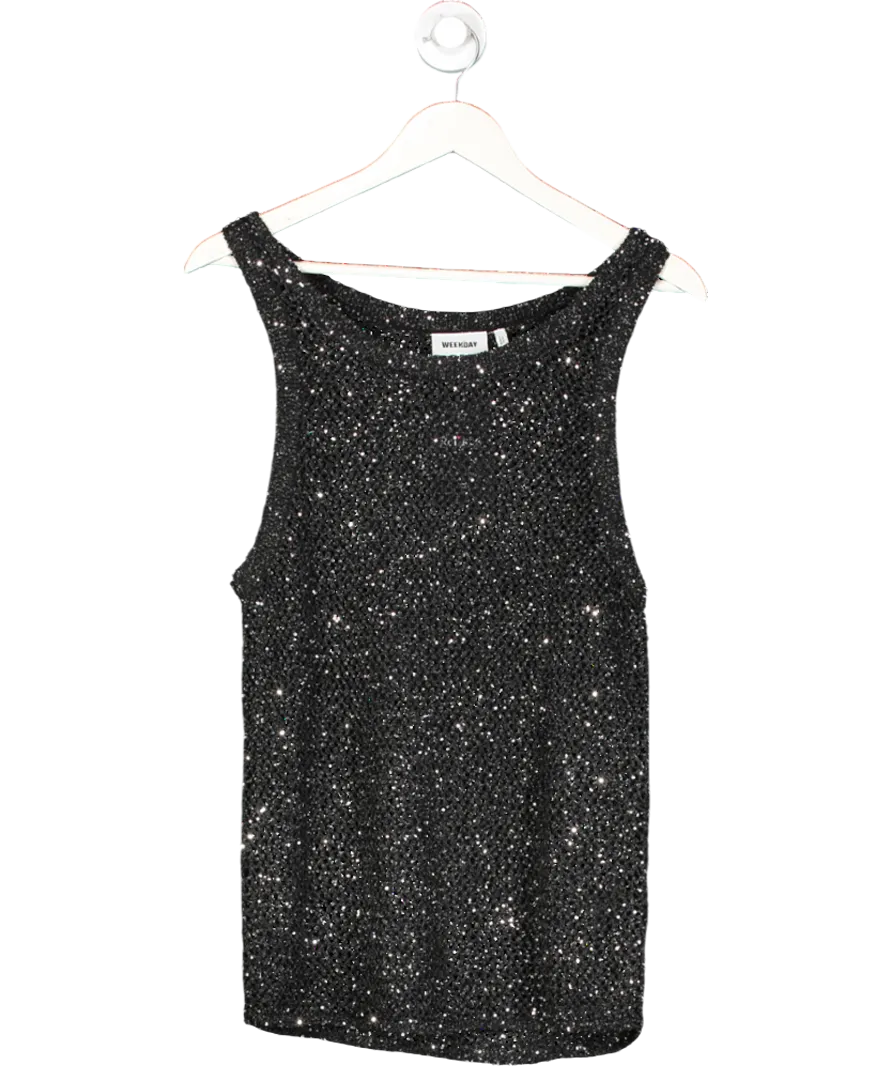 Weekday Black Unisex Mattues Sheer Sequin Vest UK M