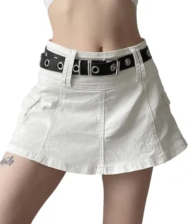 Women's Casual High Waisted A Line Mini Skirt Solid Flared Zipper Summer Short Wrap Skort Sexy Golf Workout