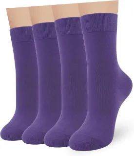 Womens Combed Cotton Color Thin socks Viscose- Breathable Soft Crew Casual Socks Comfort Gift 4 Pairs