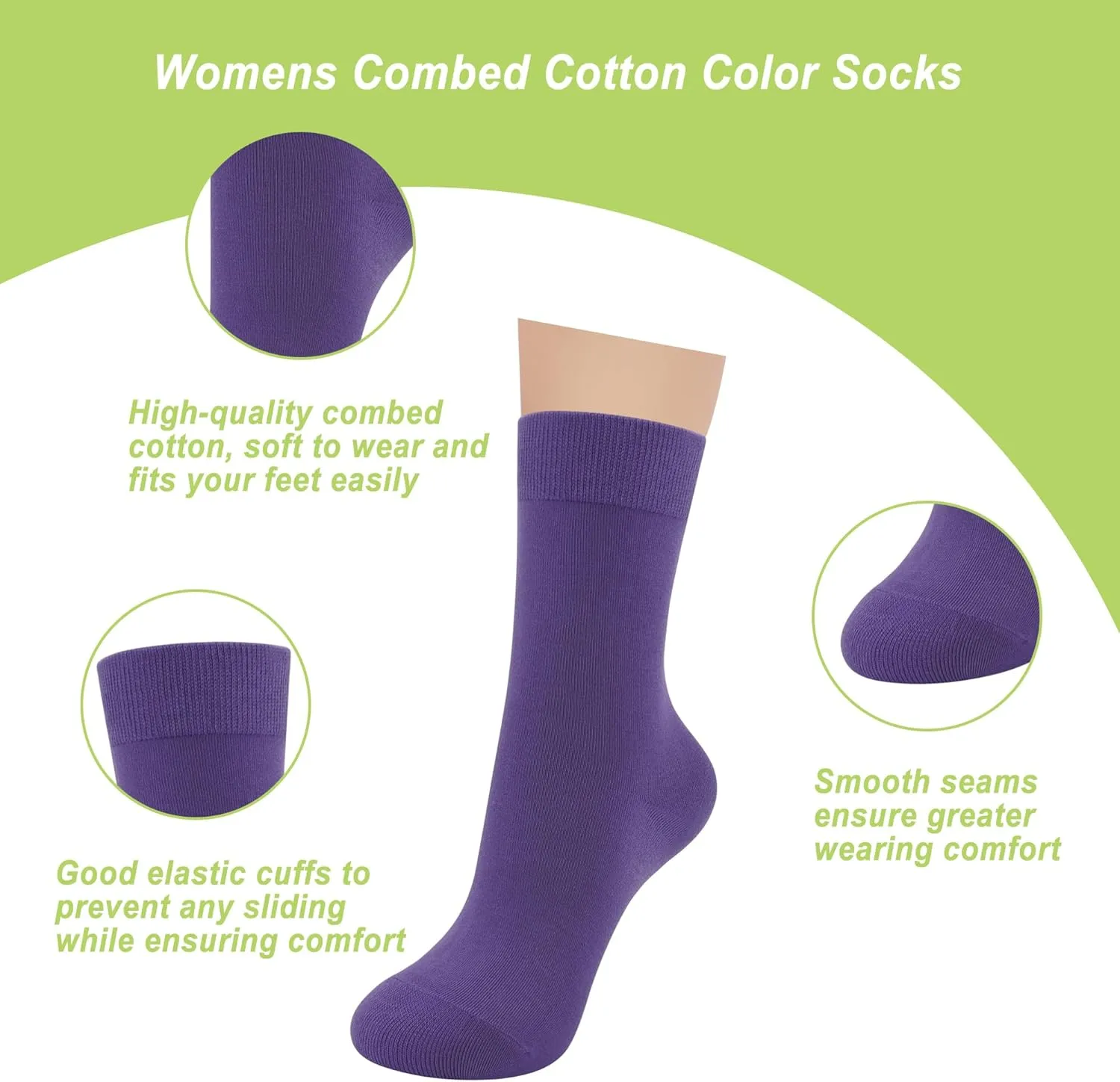 Womens Combed Cotton Color Thin socks Viscose- Breathable Soft Crew Casual Socks Comfort Gift 4 Pairs