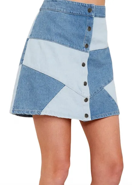 Womens Patch Denim A Line Skirt