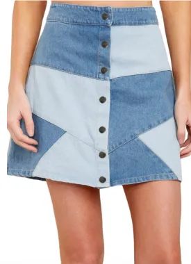 Womens Patch Denim A Line Skirt