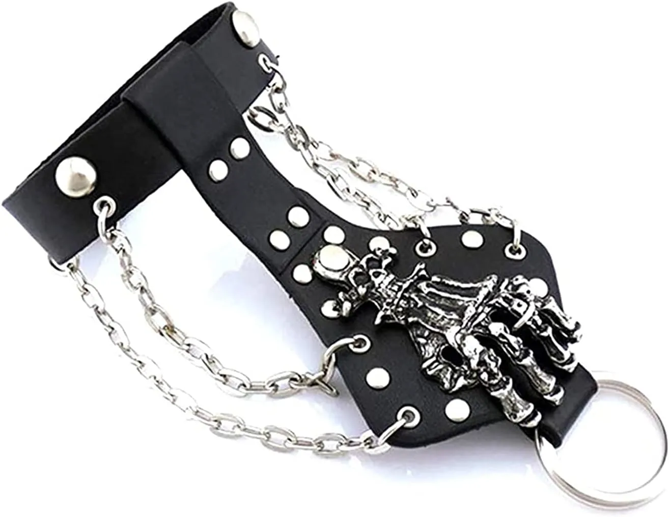 Xusamss Punk Rock Alloy Skull Hand Rivet Chain Cuff Bracelet,7"-8"