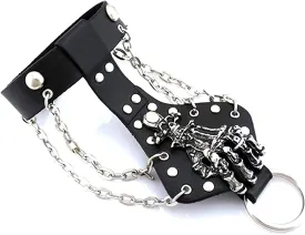 Xusamss Punk Rock Alloy Skull Hand Rivet Chain Cuff Bracelet,7"-8"