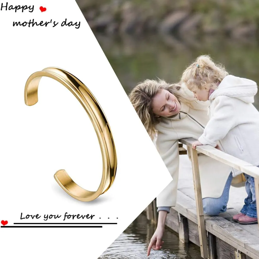 Zuo Bao Stainless Steel Bracelet Grooved Cuff Bangle for Women